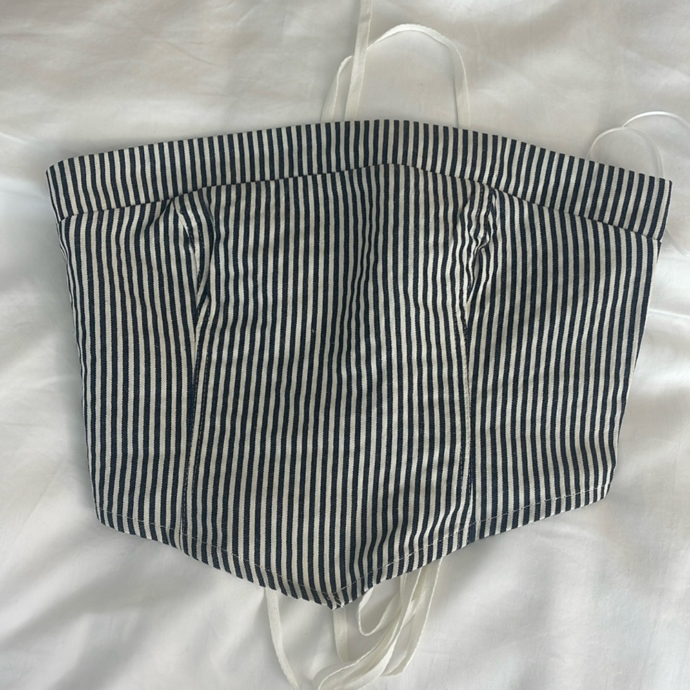 Strapless Navy & White Top